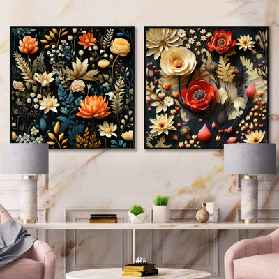 Naelle - Ensemble de 2 collages floraux carrés