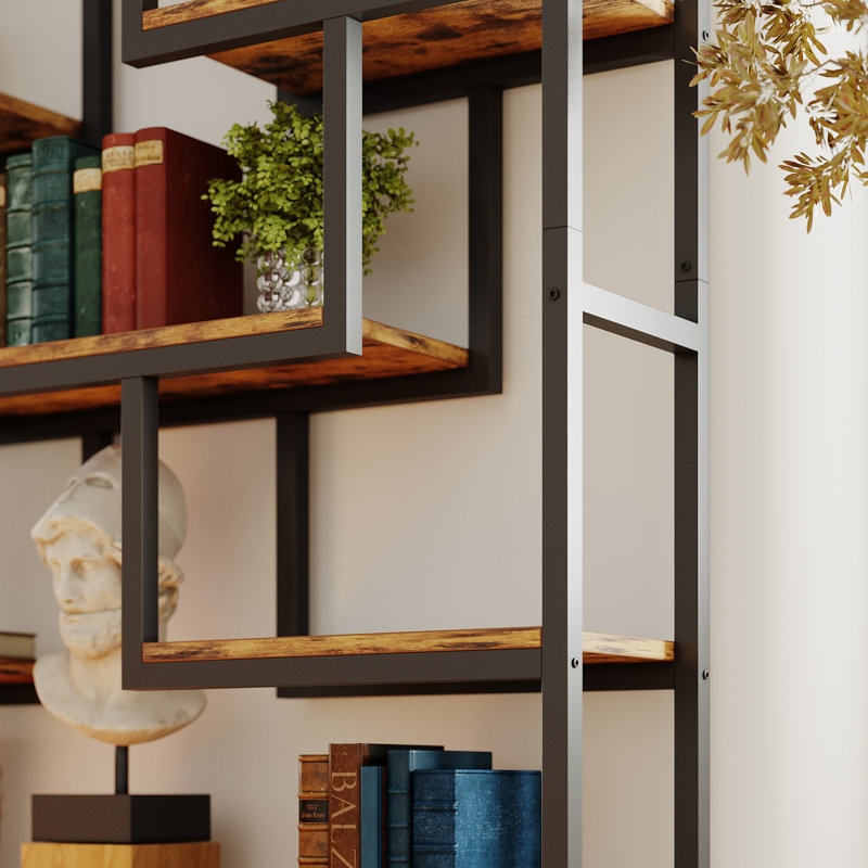 Abrielle Geometric Bookcase, Brown/Black