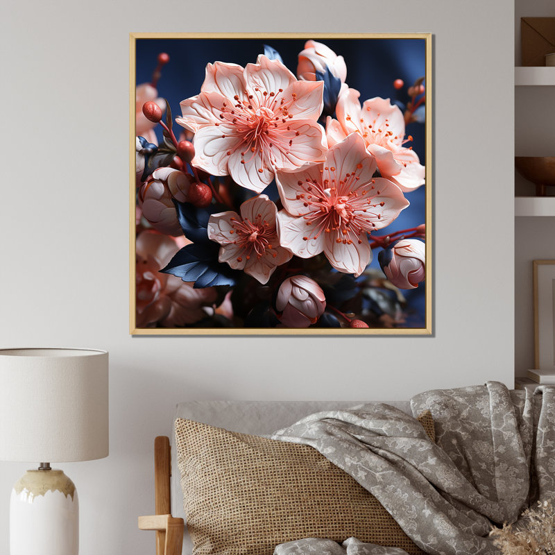 Les fleurs de rhododendron sont intégrées à l'essence I, Cadre naturel flottant, H 36 po x l 36 po x P 1,5 po