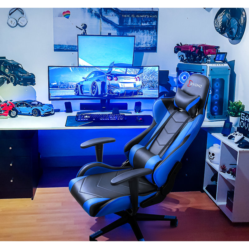 Devoko Adjustable Reclining Ergonomic Swiveling PC & Racing Game Chair, Blue/Black