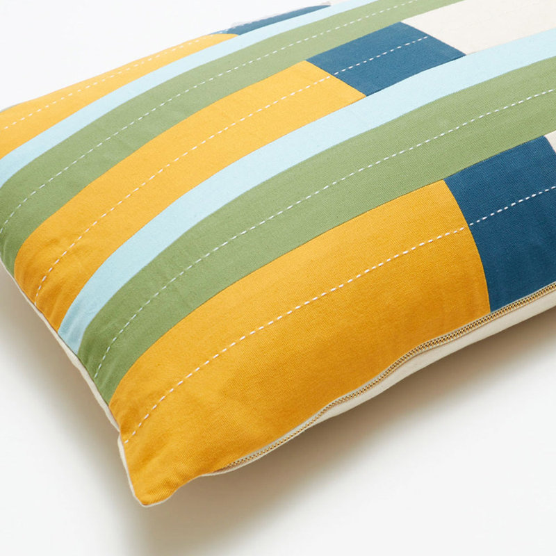Rectangular Pillow Cover & Insert, Striped, Green/White/Yellow