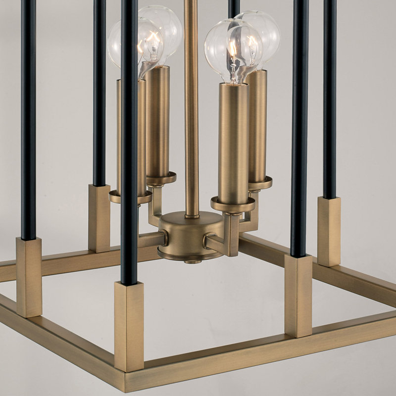 4 - Light Lantern Pendant, Aged Brass/Black