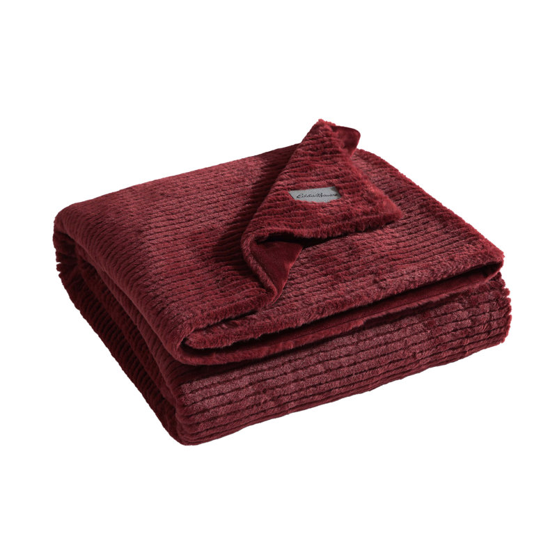Textured Plaid Ribbed Textured Stripe Solid Plush Throw Blanket, Red