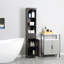 Armoire de rangement pour salle de bain, unité de rangement pour salle de bain autoportante, grande tour à linge avec tablettes à 3 niveaux et tiroir, brun