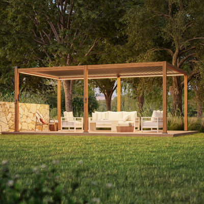 Aluminum Frame Solar LED Patio Pergola with Adjustable Louvered Roof