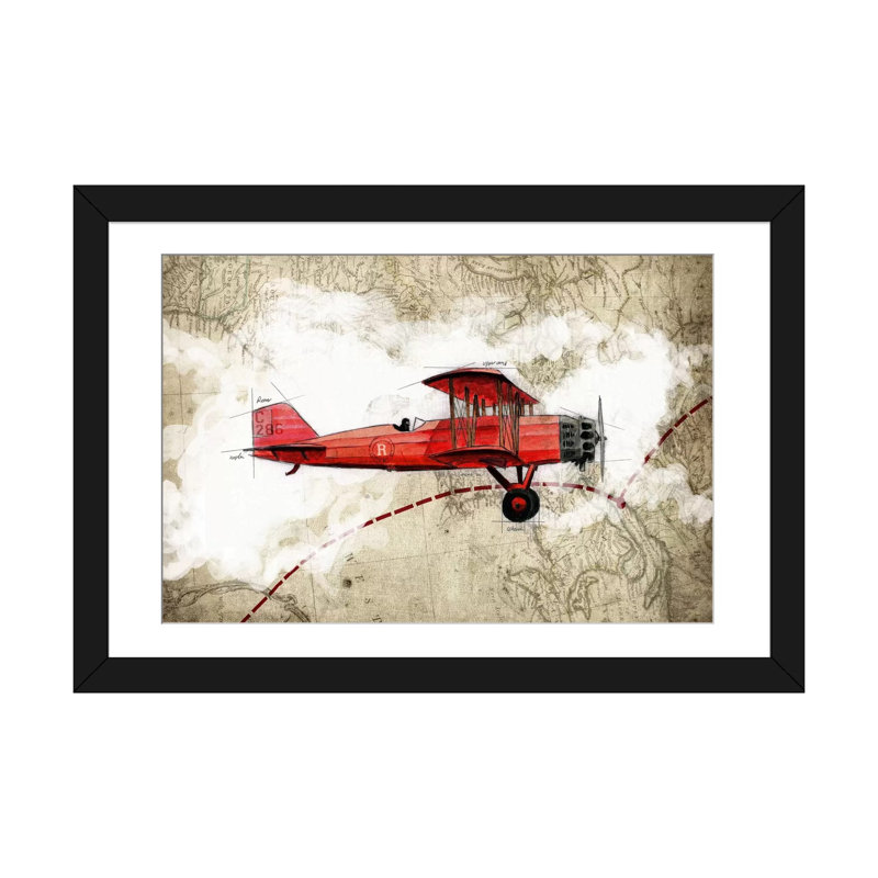 «Biplane III», impression sur toile, Papier d'art encadré noir, Blanc, H 16 po x l 24 po x P 1 po