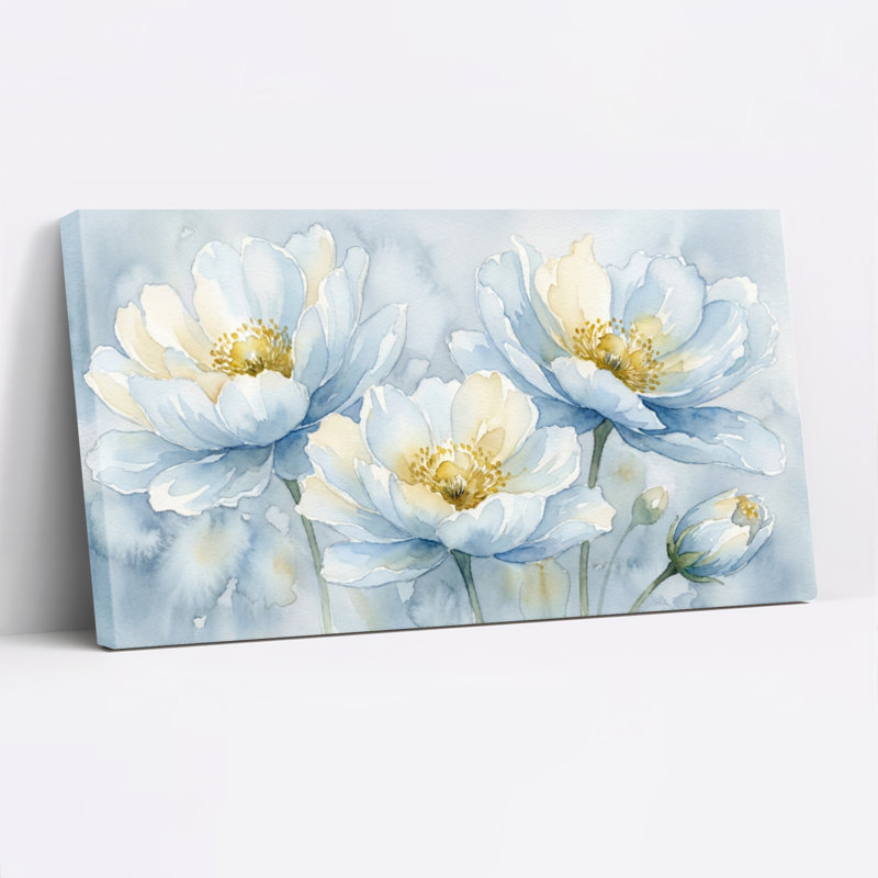 Ensemble de 1 tableau mural sur toile tendue avec fleurs à l'aquarelle, H 20 po x l 40 po