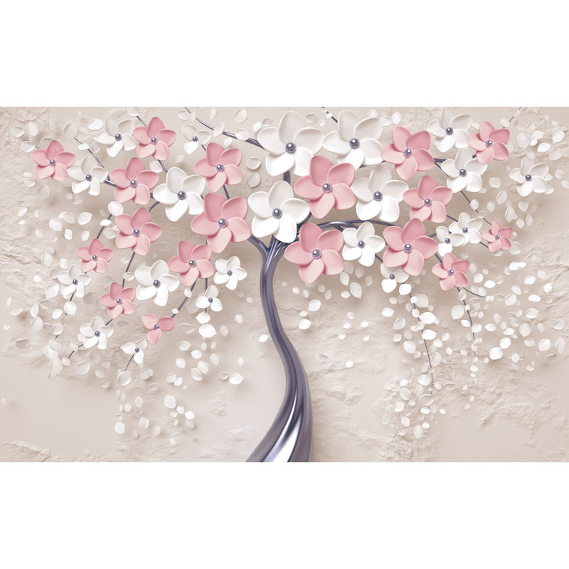 Blush and Ivory Blossoms Tree – Elegant Floral Wrapped Canvas Wall Art, 24" H x 36" W x 1.5" D