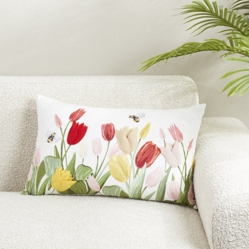 Charming Felt Applique Tulips Pillow, No Insert