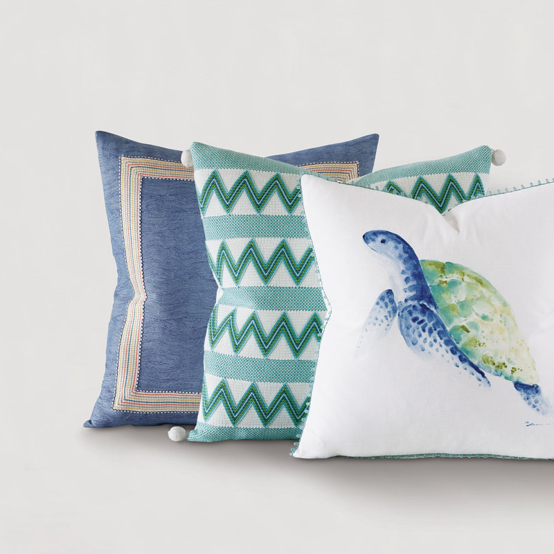 Castaway Embroidered Cotton Throw Pillow