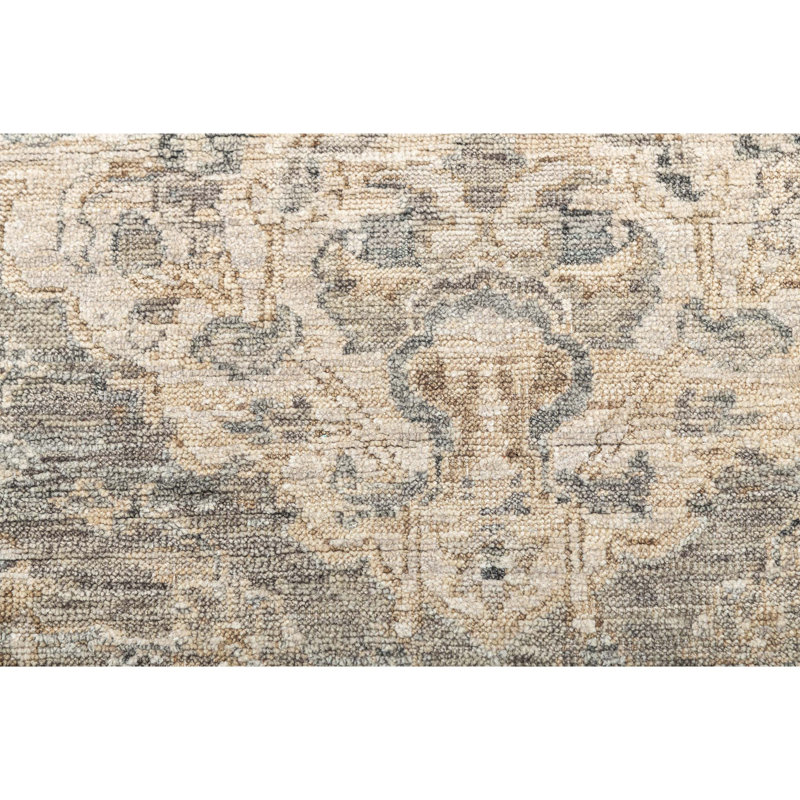 Hand Knotted Oriental Area Rug in Gold/Gray/Beige, Round 6'