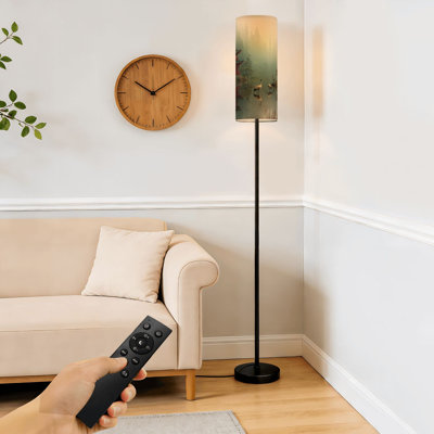 Lampe sur pied Jardin zen japonais Misty Mountain Forest Red Pagoda Cranes Lampe sur pied à intensité variable avec télécommande