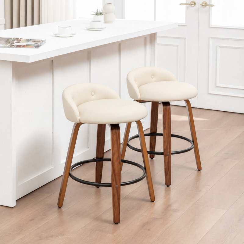 Tabourets de bar et chaises de comptoir pivotants et rembourrés JOBINI, Beige crème
