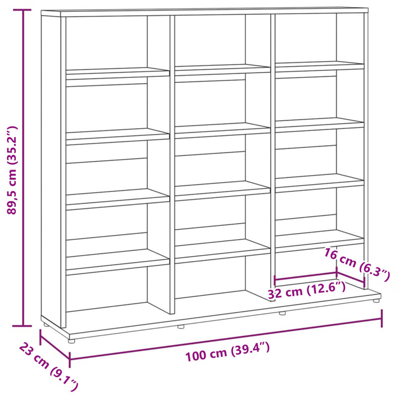 Cleanthes Bookcase, Artisan Oak, 89.5cm H x 100cm W x 23cm D