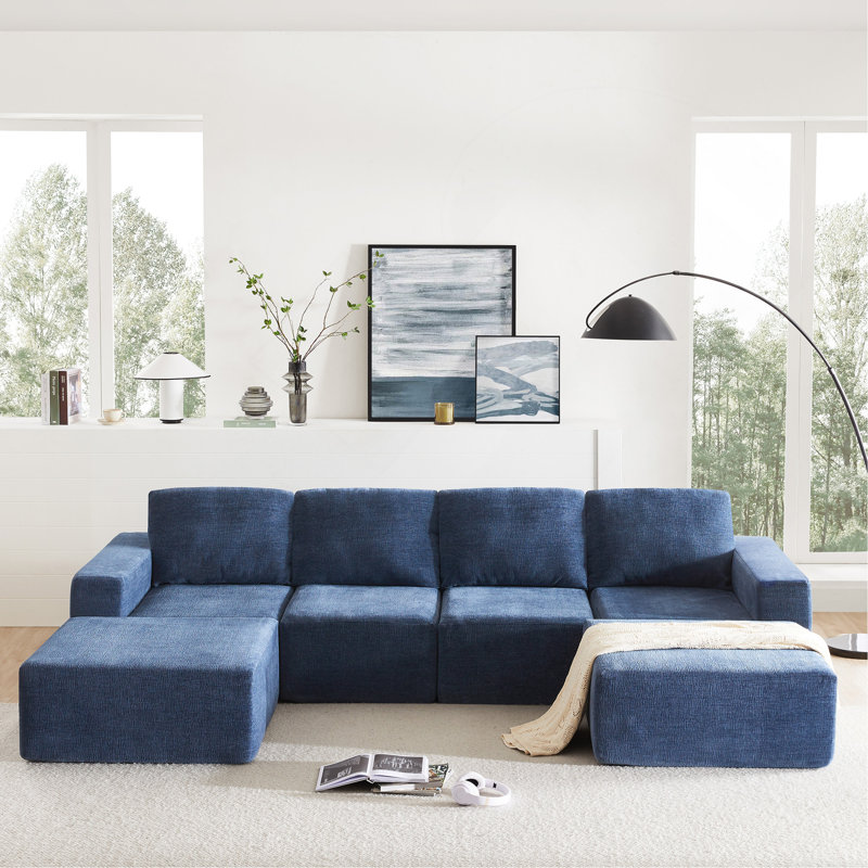 Luxurious Modular Sectional Sofa For Versatile Living Spaces, Enhancing Comfort And Style, Navy Chenille