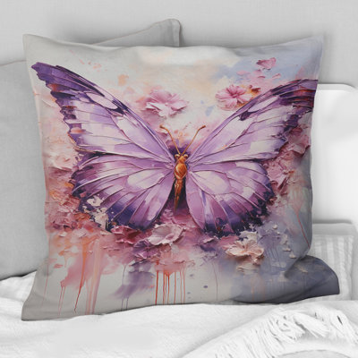 Purple Pink Animal Lavender Butterfly - Butterfly Printed Throw Pillow
