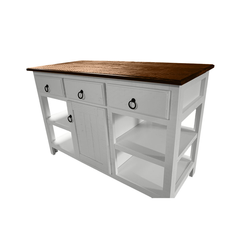 Îlot de cuisine en bois massif 60 po Rustic, Blanc brillant