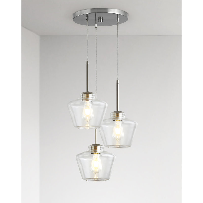 Luminaire suspendu à 3 lumières, Nickel brossé, Transparent