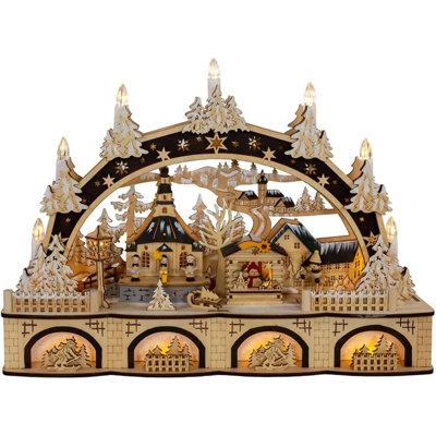 Kurt Adler's 17.72" Wooden LED Light-Up Christmas Village With Candle