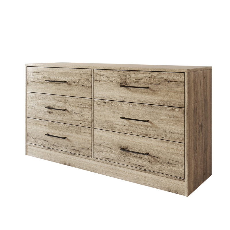 6 Drawers Dresser, Light Oak