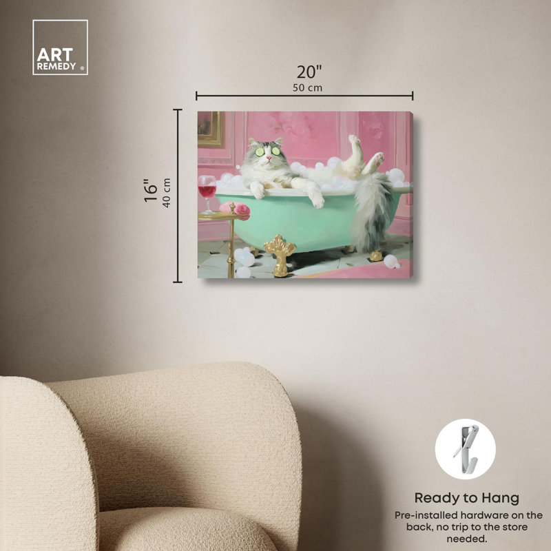 «Spa Day for Fluff», reproduction d'art sur toile par Art Remedy, H 16 po x l 20 po, Toile tendue avec châssis