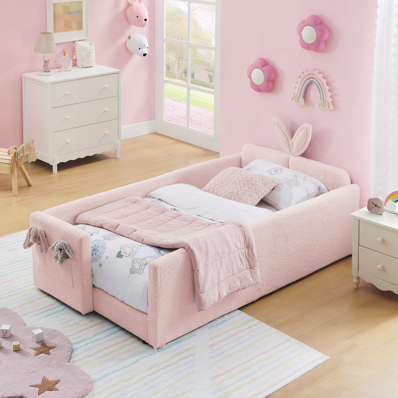 Lit plateforme tapissier Storage, Lit simple, Rose