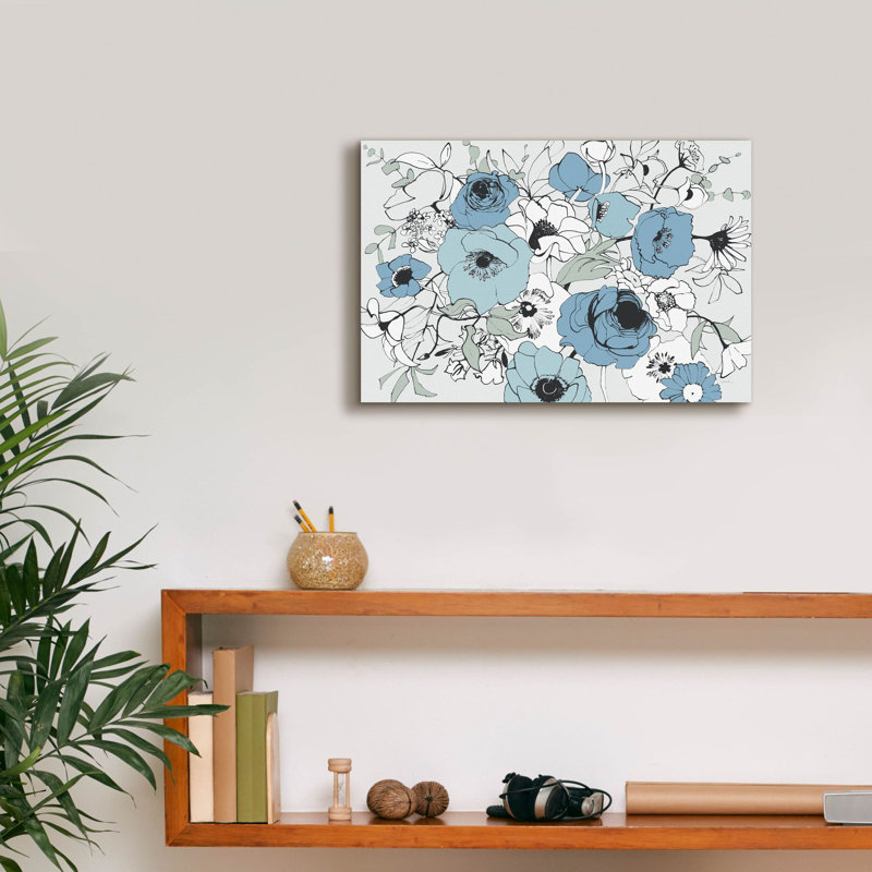 «Watercolor Black Lined Poppies Mix» par Shirley Novak, art mural sur toile, H 12 po x l 18 po x P 0,75 po
