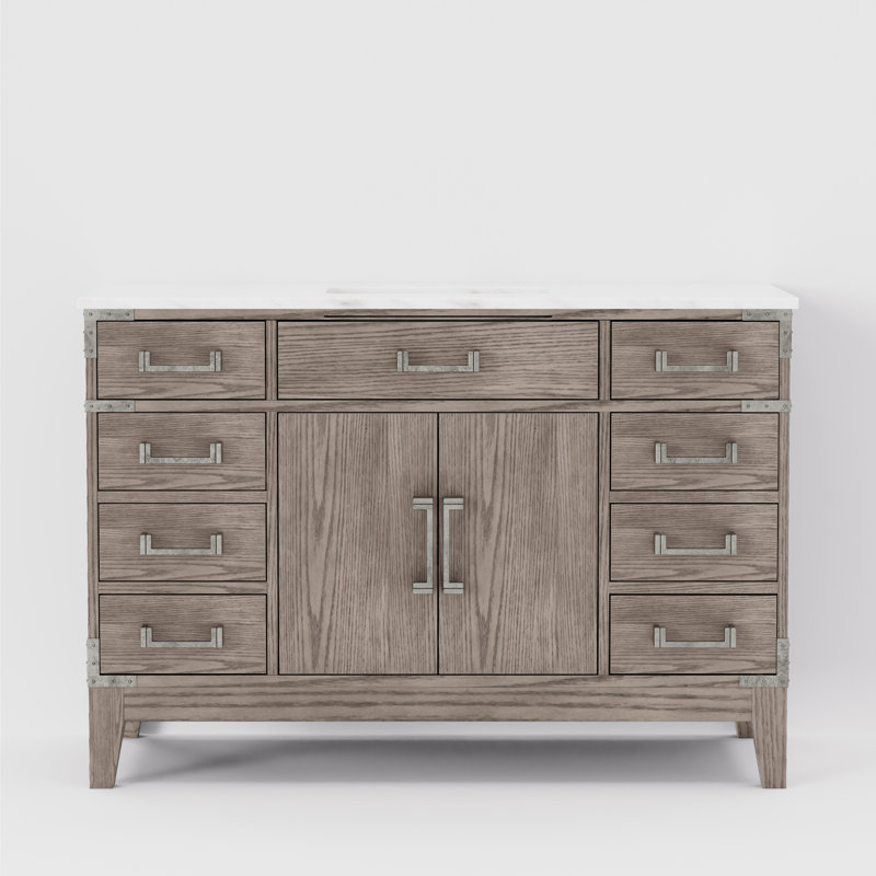 Plateau de meuble-lavabo simple l 48 po x P 22 po Laurel, Chêne gris, Marbre de Carrare blanc