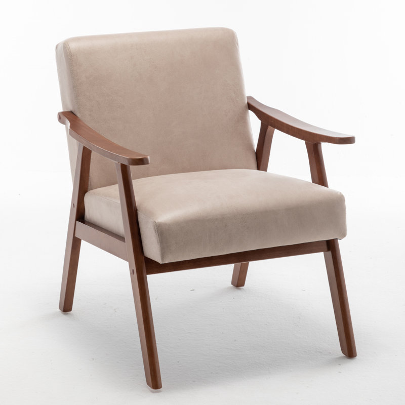 Fauteuil avec structure en bois massif, Velours clair chameau, H 32,3 po x l 31,1 po x L 26,37 po