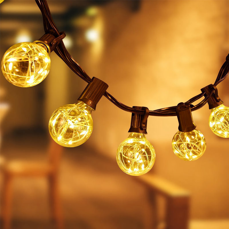 Guirlande de 30 lumières sphériques à brancher 30 ampoules avec fil de cuivre incassable à l'épreuve des intempéries