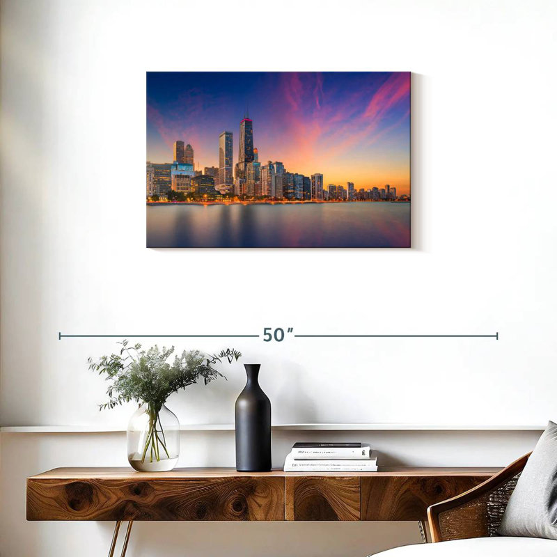 Nicci, Chicago, coucher de soleil, paysage urbain, H 20 po x l 30 po