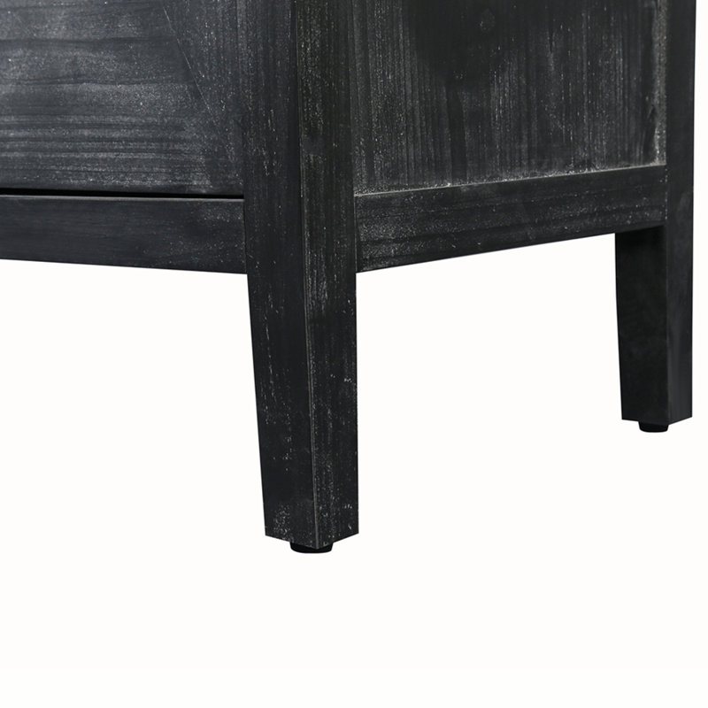 Antique Black Four Door Wooden Cabinet with Carved Handles
