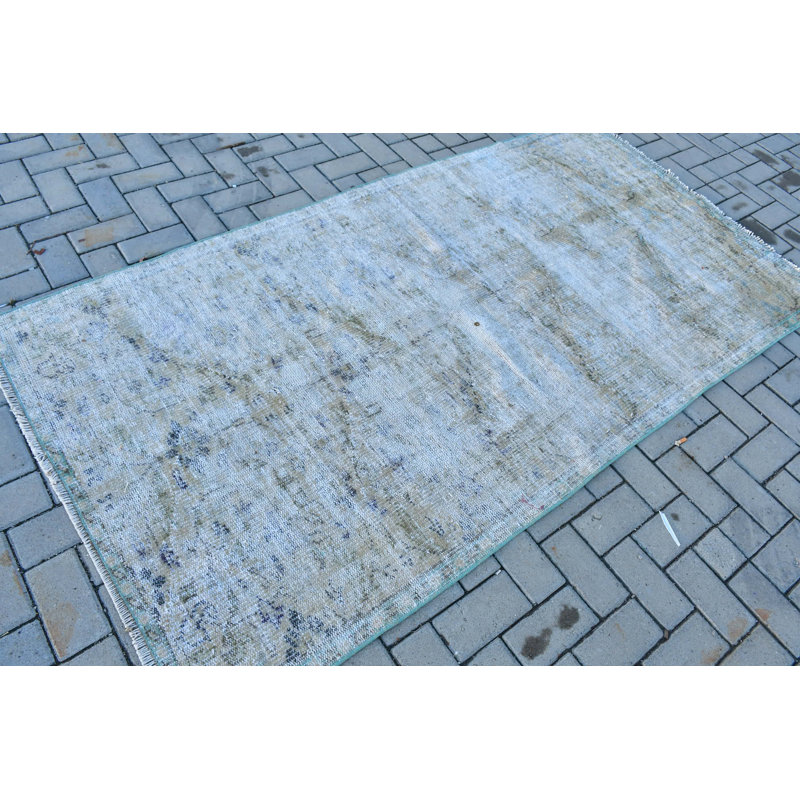 Tapis turc beige et bleu tissé à la main, idéal pour la décoration intérieure et l'intérieur