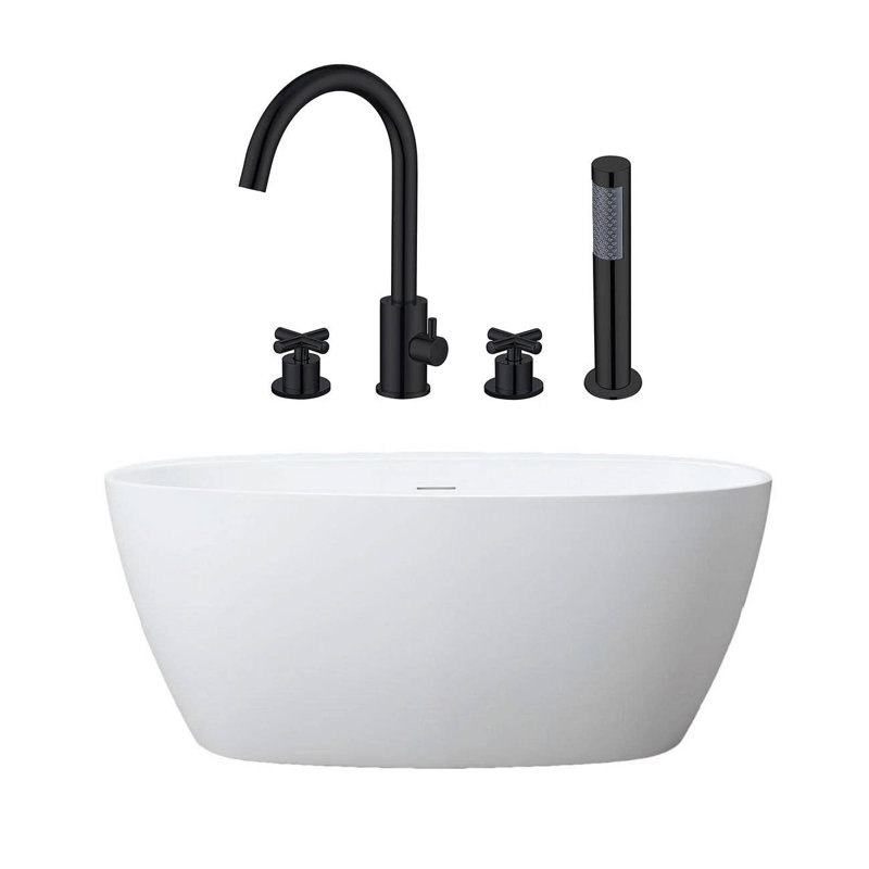 67'' x 31.5'' Freestanding Soaking Acrylic Bathtub with Faucet, Matte Black