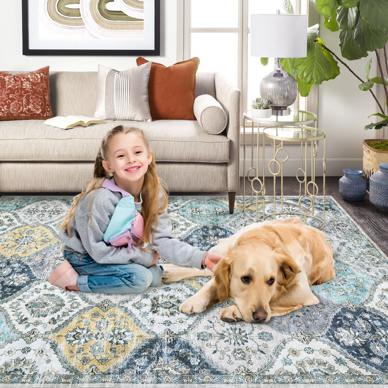 Traditional Persian Area Rug, Soft Low Pile Washable Rugs for Entryway, Bedroom, Living Room, Rectangle 10' x 13'