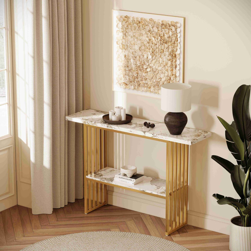 Console de cadre moderne en métal de luxe moderne, table d'entrée chic avec tablette de rangement pour le décor du salon
