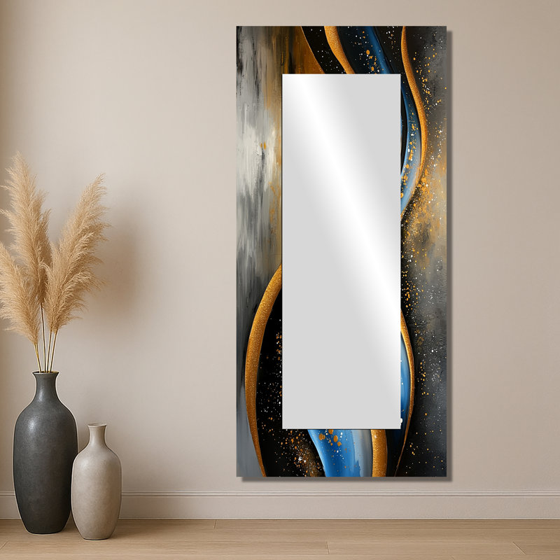 Jeu optique doré Golden Blue Wave - miroir décoratif décoratif d'art imprimé, 28 po x 60 po