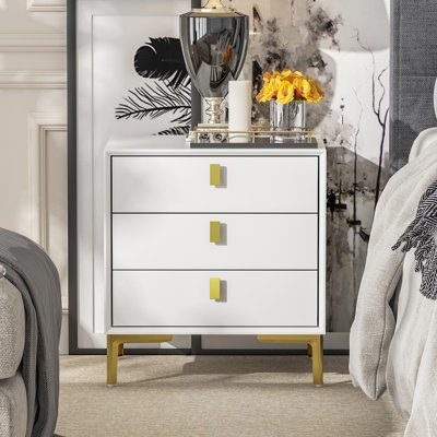 3-Drawer Modern Nightstand With Metal Legs by Hokku Designs