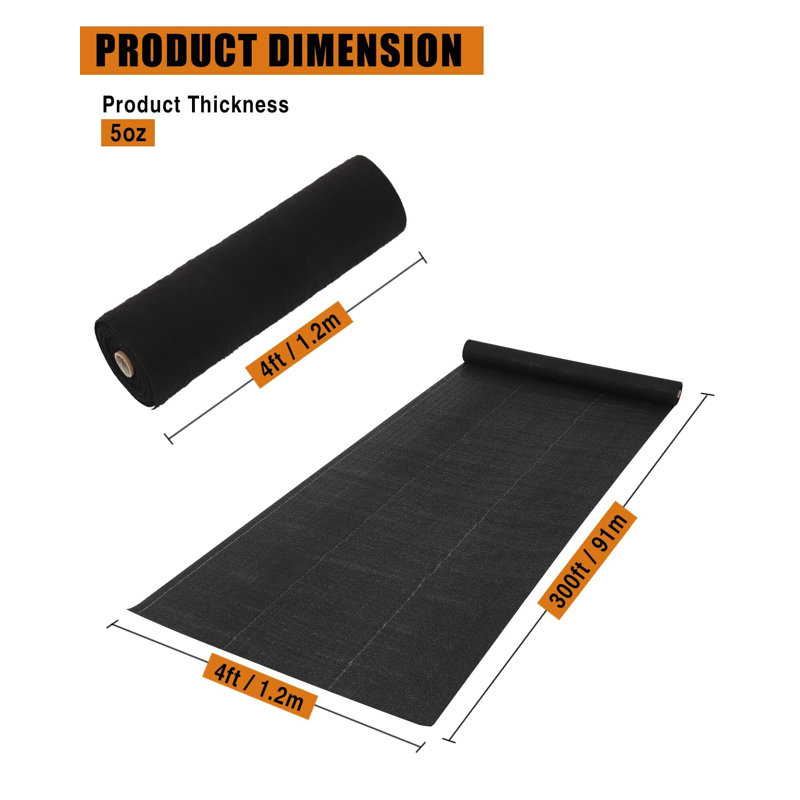 Tissu de paysage Weed Barrier, H 9,45 po x l 9,45 po x P 49,21 po