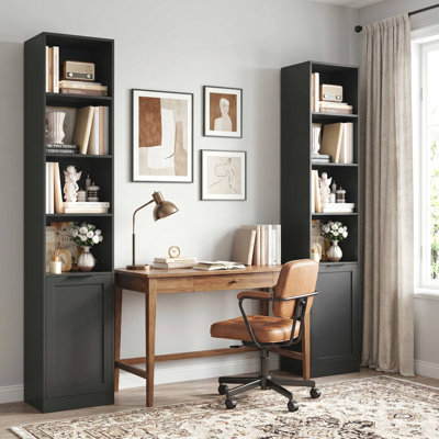 Ensemble de 2 bibliothèques, tour de rangement de 73,4 po avec portes et tablettes, bibliothèque mince pour le salon, le bureau et la chambre à coucher