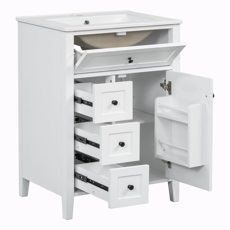 Meuble-lavabo de salle de bain avec lavabo, Blanc/Noir
