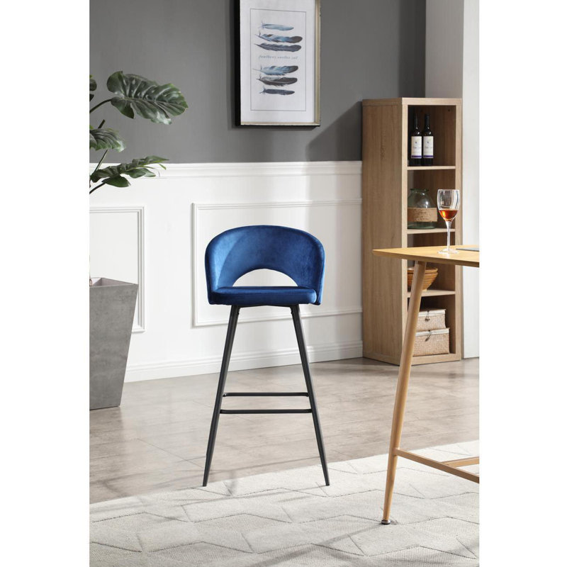 Hollydale Upholstered Counter Stool with Metal Frame, Blue