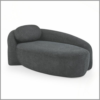 Modern Oval Single Lazy Sofa Chair with Integrated Backrest, Side Armrest and Pillow, Compact Space-Saving Lounge Chair for Living Room Bedroom-Black