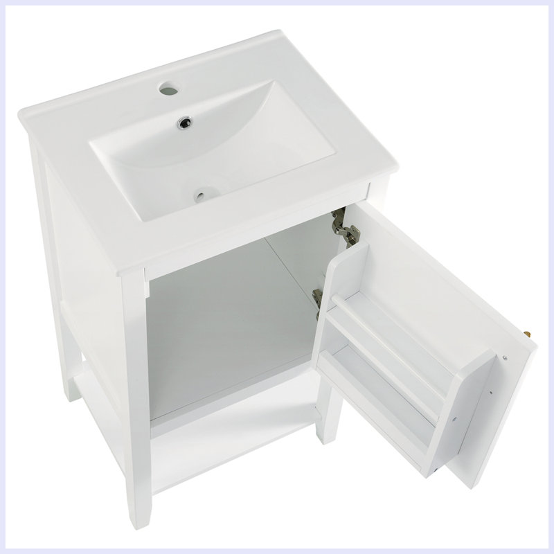 Meuble-lavabo moderne avec lavabo et porte à fermeture douce, Blanc