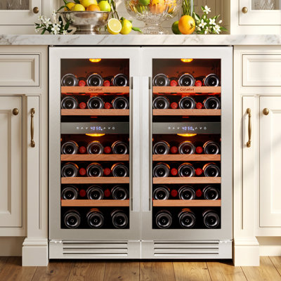 Refroidisseur à vin 30 pouces à 56 zones à 4 zones, encastré et autoportant, réfrigérateur à vin de 6 pieds cubes avec 40 à 65 ° F, DEL ambre / bleu / blanc, double verre protégé contre les rayons UV, charnières cachées, sans givre , Filtre à charbon, évent avant, compresseur et réfrigérateur à vin