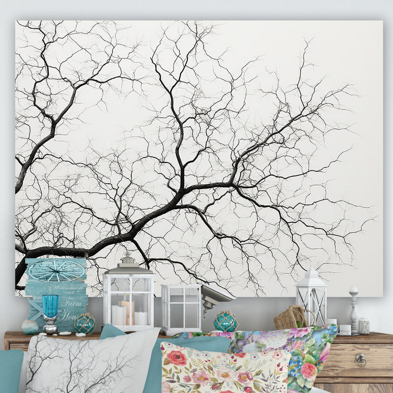 «Monocrhome Sycamore Tree Solitude», reproduction sur toile, Toile tendue, H 12 po x l 20 po x P 1 po