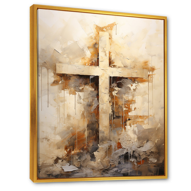 Minimalisme, croix religieuse, H 32 po x l 24 po x P 1 po, Cadre flottant doré