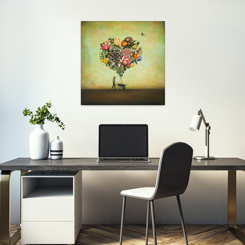 Art botanique urbain contemporain Big Heart, H 18 po x l 18 po