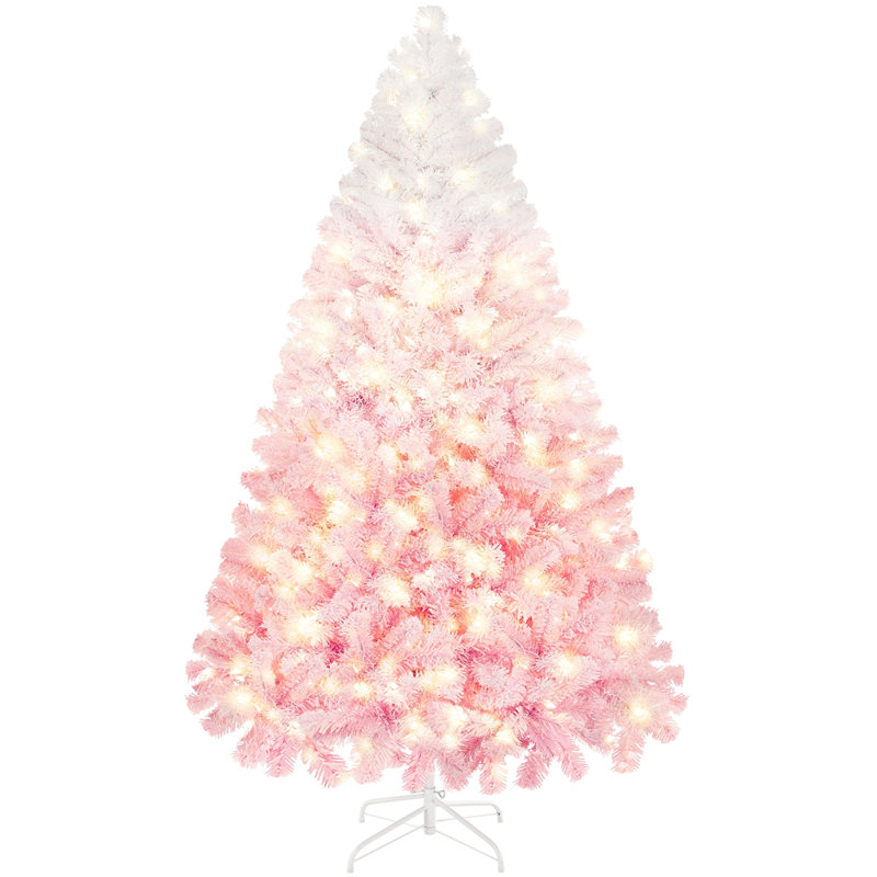 Arbre de Noël artificiel floqué rose avec support pliable, 6', Illuminée