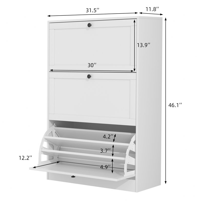 Shoe Storage Cabinet With 3 Flip Drawers And 2 Adjustable Internal Dividers For Up To 27 Pairs Of Shoes